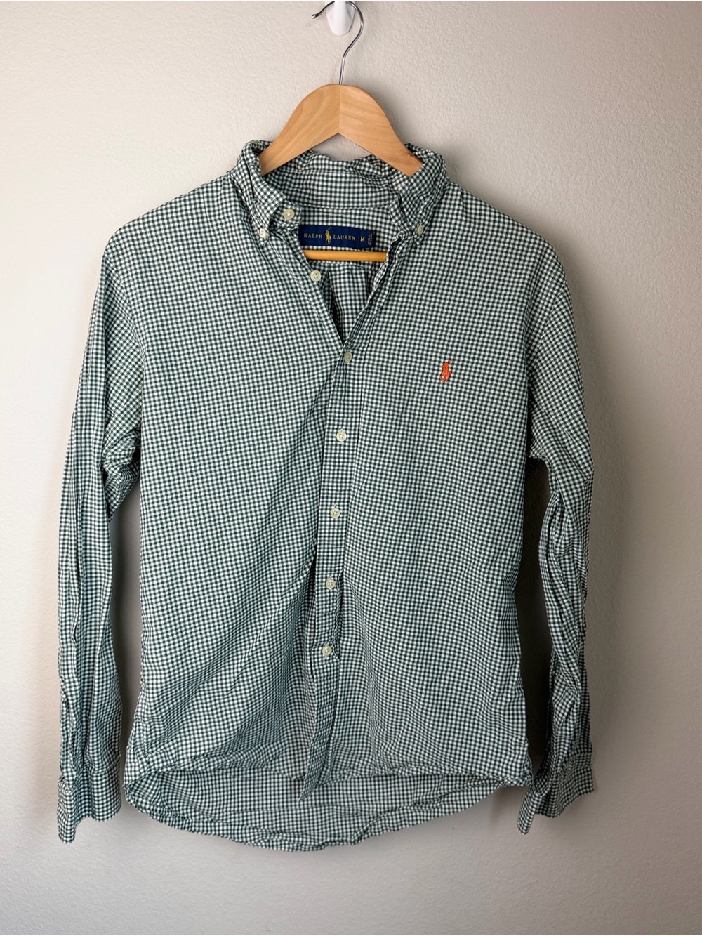 Polo by Ralph Lauren Green Gingham Button-Down Shirt with Orange Pony